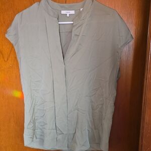 Vince Gray Cap Sleeve Blouse with Mandarin Collar